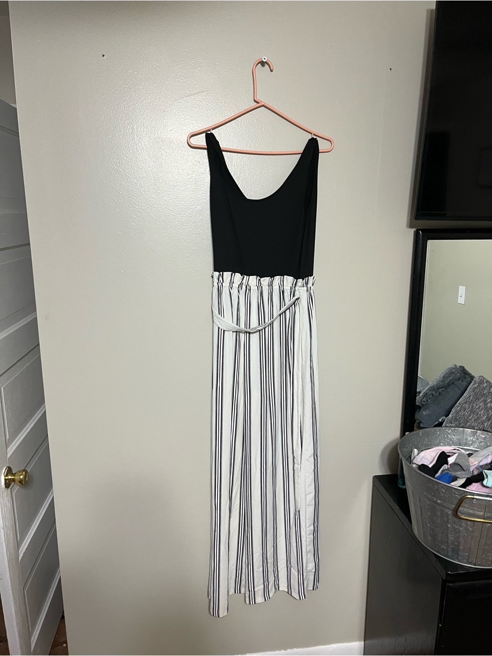 Black & White Striped Romper with Scoop Neck